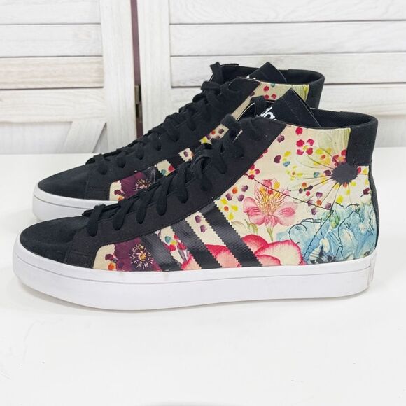 Adidas Court Vantage Floral Mid Top Lace Up Sneakers Cream Black Men 10.5 S78854 main image 11